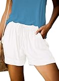 QACOHU Women Casual Shorts Plain Solid Color Elastic Waist Drawstring Pockets Summer Beach...