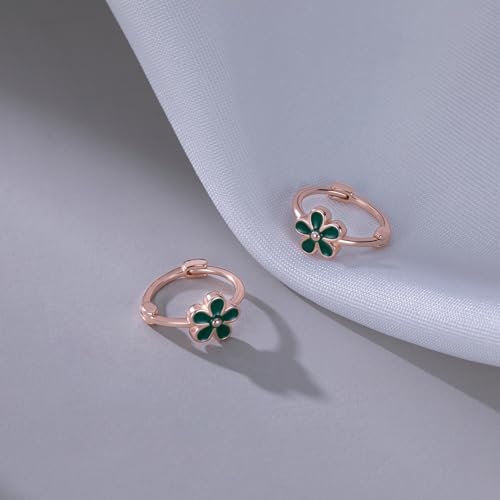Reffeer Solid 925 Sterling Silver Flower Hoop Earrings Daisy for Women Teen Girls Green Flower Hoop Earrings Huggie3