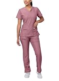 Adar Pro Heather Breakthrough Plus Scrub Set For Women - Enhanced V-Neck Top & Multi Pocket Pants - 4400H - Heather Wine - M