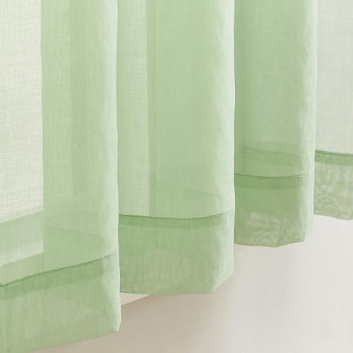 Image of MYSTIC-HOME Sheer Curtains Sage Green 63 Inch Length, Rod Pocket Voile Drapes for Living Room, Bedroom, Window Treatments Semi Crinkle Curtain Panels for Yard, Villa, Parlor, Set of 2, 52 inchx 63 inch