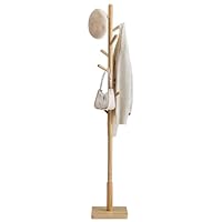 VASAGLE Coat Rack, Solid Wood Coat Stand, Free Standing Hall Coat Tree with 8 Hooks for Coats, Hats, Bags, Purses, for Entryway, Hallway, Rubberwood Hooks and Pole