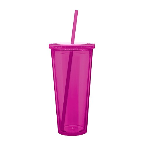 Simple Green Solutions - Acrylic Double Wall Cup for Cold Drinks, Reusable Cups with Lids and Straws, Insulated Plastic Tumblers with Lids and Straw, Acrylic Tumblers, 20 oz Capacity, Fuschia