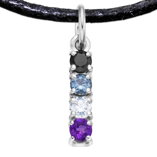 Asexuell Kette Flagge Anhänger mit Halsband, Handgefertigter Asexuell Charm mit Edelsteinen aus Silber, Auch für Armband, Halskette, Kette - Demisexuell PRIDE (Silber Platiniert, Asexual Schmuck)
