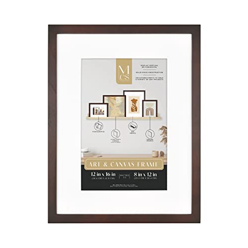Image of MCS Gallery Wooden Frame for Canvas, Art Boards, Photos and more, Walnut, 12x16 with 8x12 Mat