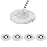 Youyijia 4PCS Mop Head Cleaning Replacement Mops Head White Microfiber Mop Head Refills 360° Rotating Round Spin Magic Mop Replacement Compatible Wet Dry Mop