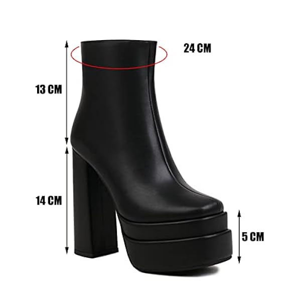 Gestapelde Platformlaarzen Voor Dames Vierkant Teen Chunky Hiel Enkellaarzen Zijkant Ritssluiting Laarsjes