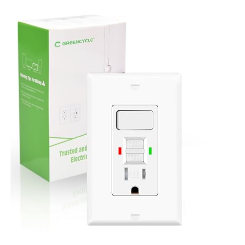 GFCI Switch Outlet Combo 15Amp Greencycle 1PK Self Test GFCI Electrical Outlet Switch Tamper Resistant Outdoor Receptacle with LED Indicator ETL List Residential & Commercial Grade Wall Plate&Screws