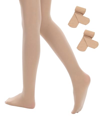 Century Star Girls Ballet Tights Toddler-Super Soft Footed Dance Convertible Tights for Kids 2 Pack Nude 9-14 Years