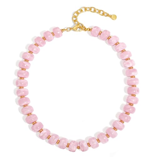 LILIE&WHITE Pink Resin Chunky Beaded Necklace for Women Trendy Beaded Collar Necklace Shiny Statement Necklace Jewelry Accessories Gifts for Women