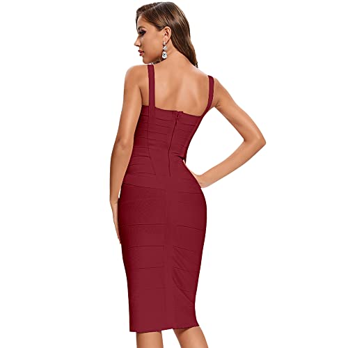 Image of Midi-Calf Solid Color Spaghetti Strap Rayon Bandage Dress