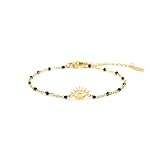Jwicklirrng Pulsera de ojo malvado chapada en oro de 18 quilates para mujer, pulsera de cuentas de aceite de color, joyería simple de mal de ojo para su novia, adjustable, Acero inoxidable, No es una
