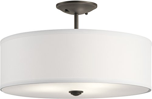 Product Deal Kichler Shailene 18" 3 Light Round Semi Flush with Satin Etched White Diffuser and White Microfiber Shade in Olde Bronze