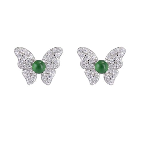 Boucles d'oreilles en jade argent sterling anti-allergie avec fermoir papillon