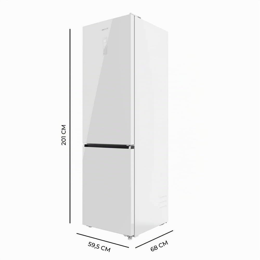 Cecotec Frigorifero Combinato 456L No Frost Bolero CoolMarket Combi 456 White Glass E. Altezza 201cmx59,5cm Larghezza, MAX INSIDE con VIP Tech, Compressore Inverter Plus, Basso Consumo, Ripiani Vetro