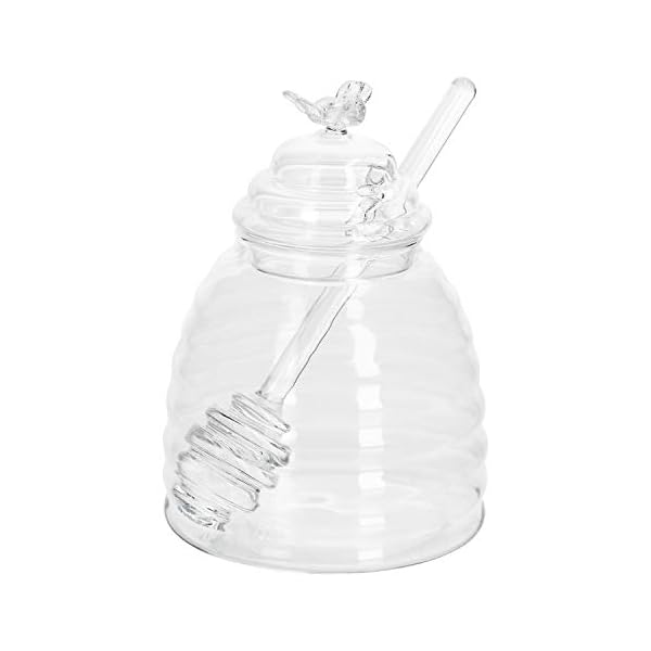 MamboCat 3 teiliges Set Honigtopf mit HoniglÃ¶ffel und Deckel I Glas TÃ¶pfchen zum Servieren von Ahornsirup I Glasdeckel mit Deko Bienchen und Aussparung fÃ¼r SpirallÃ¶ffel I Honig Glas 400ml – Bild 3