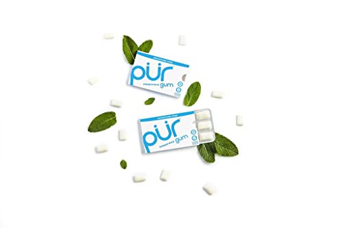 Image of PUR Gum | Aspartame Free Chewing Gum | 100% Xylitol-| Natural Peppermint Flavored-Gum,9 Pieces,(Pack of 24)