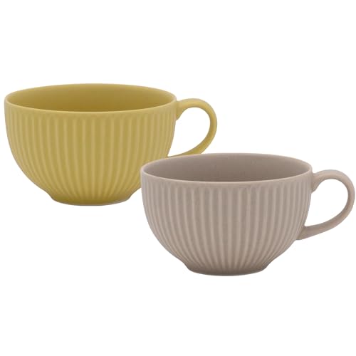 OGURA ザ・ヴェセル スープカップ マグ 軽量 390ml 電子レンジ 食洗機対応 美濃焼 日本製 2個セット (サーモンピンク+マスタード)