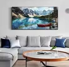DIHANSM Leinwandbild „Louise Lake“ – Abstrakte Landschaft, großes Wandbild, grüne Wanddekoration (55 x 110 cm/ungerahmt)