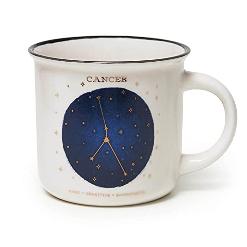 Legami - Taza, Count Your Lucky Stars, Tema Cancer, Taza de Porcelana New Bone China, Signo del Zodiaco Laminado en Oro, Apta para Lavavajillas, Capacidad 350 ml
