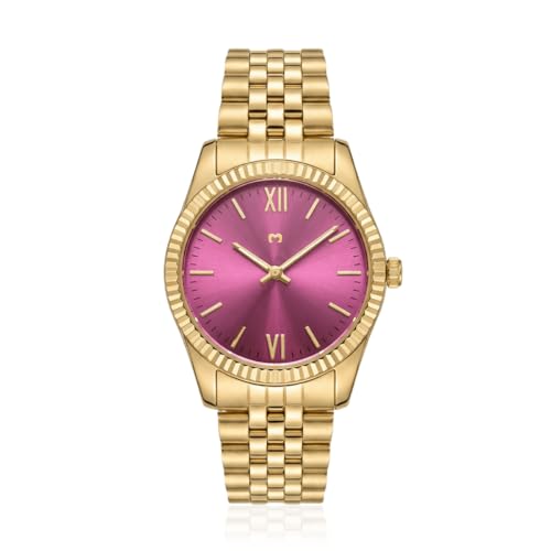 MARLION JEWELS Relojes de Mujer. Reloj analógico Circular para Mujer con diseño clásico y Sofisticado. Reloj de Mujer Original con maquinaria de Cuarzo Reloj (Dorado   Escarlata)
