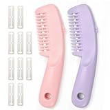 Razor Combs for Hair Cutting Women, 2 Pack Hairs Thinning Comb with 10 Pieces Blades, Split End Trimmer for Thick Hair (Purple and Pink)