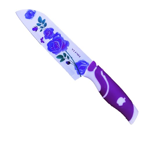 Super Mundo - Cuchillos de Cocina de Cerámica con Flores,ideal para Cortar Verduras Carnes y Frutas (94065) (Morado)