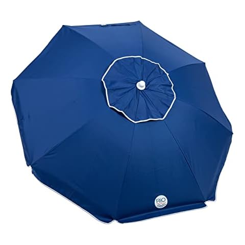 Rio Brands 7' UPF 50+ Beach Umbrella with Integrated Sand Anchor, Blue Cover