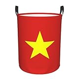 Runder Korb für schmutzige Kleidung, vietnamesische Flagge, wasserdichtes Material, kann aufrecht stehen, geeignet für Schlafzimmer und Badezimmer