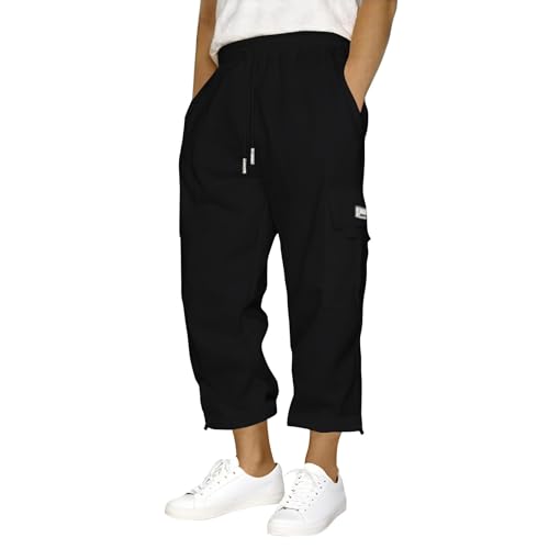 Men's Pants Drawstring Elastic Waist Casual Cropped Trousers Lightweight Loose Comfy Cargo Pants with Pockets2