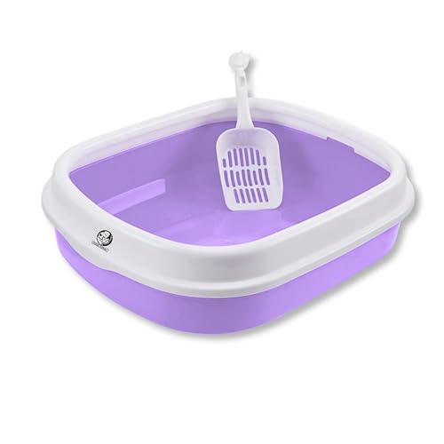 Image of Foodie Puppies Cat Litter Box Tray with Rim and Scooper - (Purple) (Large, 46 x 38 x 13 cm) | Semi-Closed Design and Durable Quality | Pet Litter Sand Tray Suitable for All Adult Cats & Kittens