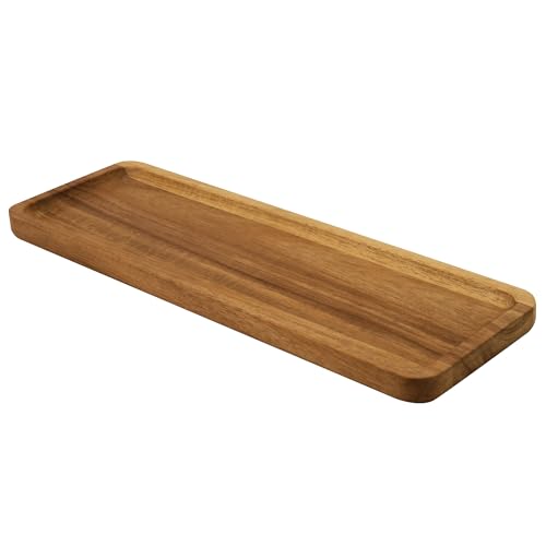 Jean & len Bandeja de Madera Rectangular de Madera de Acacia, versátil para Accesorios y Oficina, Elegante Organizador con Vetas únicas, Limpieza a Mano, Tabla de Madera Decorativa, 28 x 10 x 1,5 cm