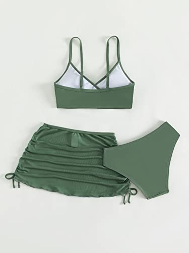 SHENHE Girl's 3 Piece Cute High Waisted Spaghetti Strap Swimsuit Bikini Sets with Beach Skirt2