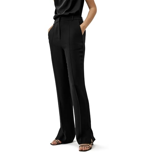 LilySilk 100% Silk Georgette Slim Fit Women Pants Basic Solid Full Length Trousers with Side Slit for Ladise Work Casual