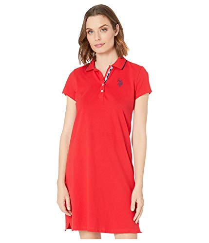 Image of U.S. POLO ASSN. (3008 Solid Polo Dress - Banded Cuffs - Short Sleeves - Straight Hemline - Side Vents Racing Red LG One Size