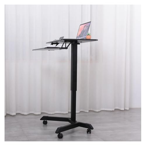 Mesa Ordenador Con Ruedas ﻿ Estación de trabajo de pie y asiento ajustable en altura neumática de columna única for oficina, carrito de ordenador móvil, escritorio con ruedas, bandeja for teclado Mesa