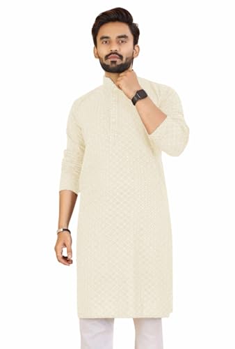 Men’s Lakhnawi Chikankari Kurta Set Cotton Ethnic Kurta Pajama fo...