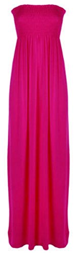 21Fashion Vestido largo para mujer, sin mangas, liso, estilo bandeau, Cereza, M