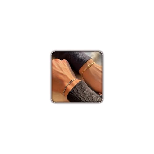 Matching Bracelets for Couples，Dainty Gold Love Knot Bracelet 14K Gold Plated Herringbone Chain Bracelet Relationship Jewelry Gifts for Best Friend(Gold&Silver)