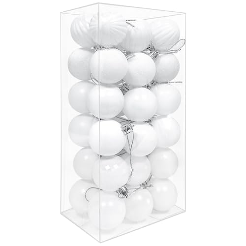 36PCS 4CM Christmas Balls Christmas Tree Decoration Baubles Ornaments Shatterproof Balls for Xmas Hanging Festive Holiday Home Decor White