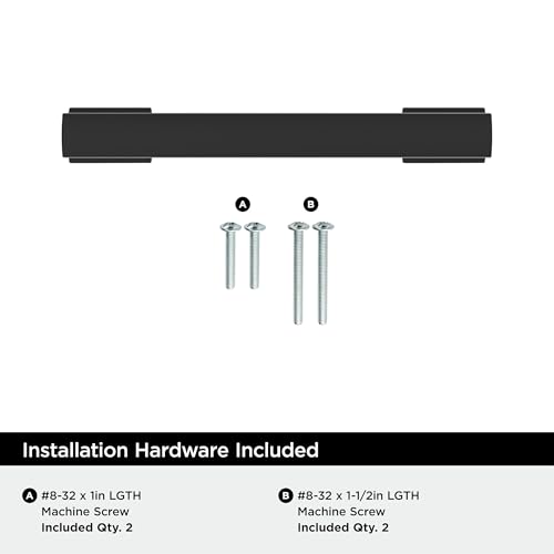Image of Amerock 25 Pack 3-3 /4 inch Triomphe Matte Black Drawer Pull | 3-3 /4 inch (96mm) Center-to-Center Mounting Distance and 4-13 /16 inches Overall Length, Durable Zinc Cabinet Hardware