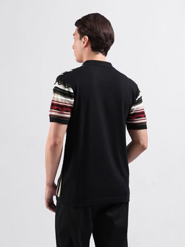 Image of The Indian Garage Co Men Slim Fit Textured Flatknit Half Sleeves Shirt