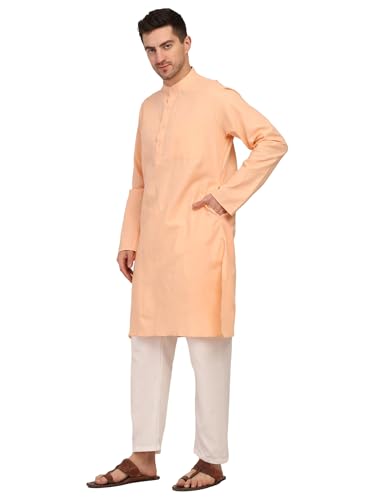 TOSQP27 Mens Cotton Kurta Pajamas Gift Light Peach Orange Ethnic