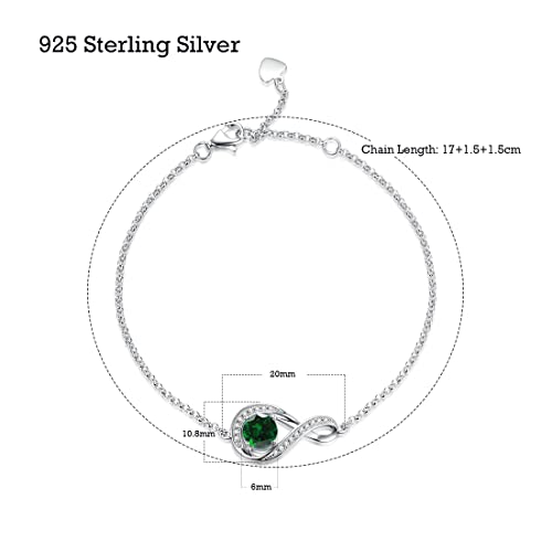 Gemlanto 925 Sterling Silver Bracelet Infinity Created Emerald May Birthstone Link Bracelets For Women Girls Danity Simple Graduation Birthday Anniversary Jewelry Gifts For Her Mom, Adjustable Chain 6.7+0.6+0.6 Inch #TOP4