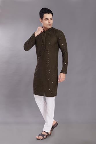 Image of DIVISIVE Men's Sequince Embroidered Cotton Blend Only Slim Fit Kurta