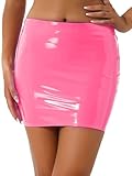 jupe longue femme rose poudré Minijupe en cuir verni brillant pour femmes, couleur unie, ceinture élastique, jupe crayon