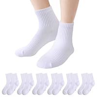 Fjquamitix 6 Pairs boys Girls School Socks,Soft Cotton White Black Crew Seamless Socks Kids Aged 3-14 Years
