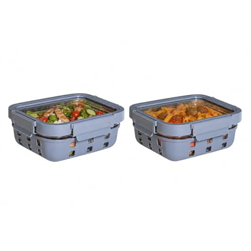 Image of Griplok Glass Lunch Box with Leakproof Lid, Borosilicate Food Storage Container with Silicone Sleeve, Airtight, Microwave /Dishwasher Safe (Glacier Blue, 2x1050ml)
