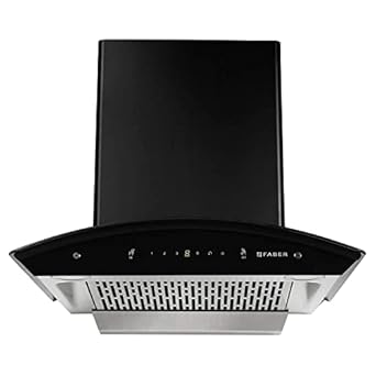 Faber 60 cm 1200 m3/hr Auto-Clean curved glass Kitchen Chimney (HOOD EVEREST IND SC TC HC BK 60, Filterless technology, Touch Control, Black)