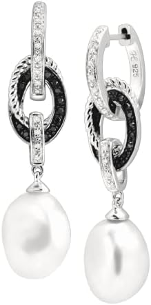 Honora Freshwater Baroque Cultured Pearl & 1/5 cttw Diamond Convertible Drop Earrings in Sterling Silver