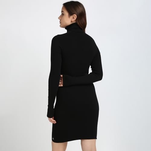 Calvin Klein Damen Pullover-Kleid Woven Label Tight Sweater Dress mit Rollkragen, Schwarz (Ck Black), XXS – Ansicht 4